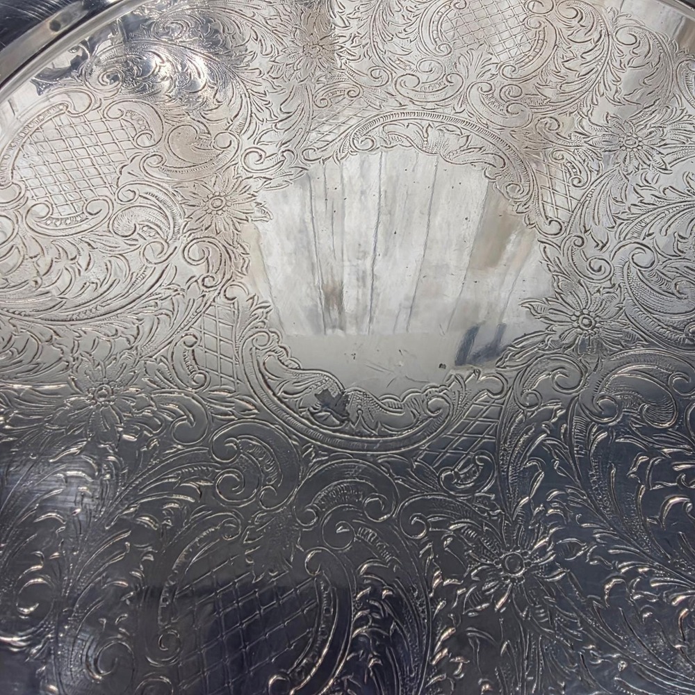 Leonard Silver Plated Tea Set 3pc Ornate Teapot Creamer and Etched Serving Tray - Picture 14 of 16